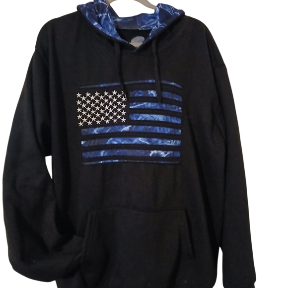 Mossy Oak Fishing Other - Black Hoodie with Tie Dye Blue Design Flag & Hood.